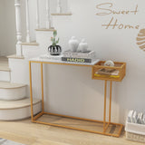 Mesa Consola Rectangular Blanca con Almacenamiento de Imitación Mármol-Dorada