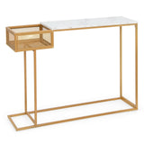 Mesa Consola Rectangular Blanca con Almacenamiento de Imitación Mármol-Dorada