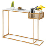 Mesa Consola Rectangular Blanca con Almacenamiento de Imitación Mármol-Dorada