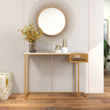 Mesa Consola Rectangular Blanca con Almacenamiento de Imitación Mármol-Dorada