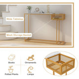 Mesa Consola Rectangular Blanca con Almacenamiento de Imitación Mármol-Dorada