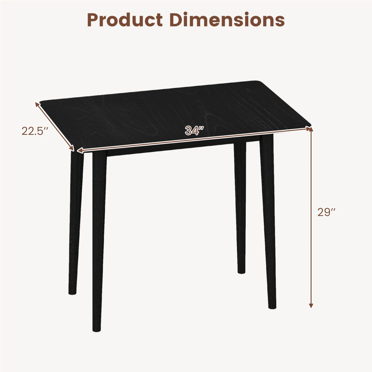 Mesa de comedor rectangular de madera para 2-4 personas, mesa de cocina rústica de madera maciza de 34 pulgadas