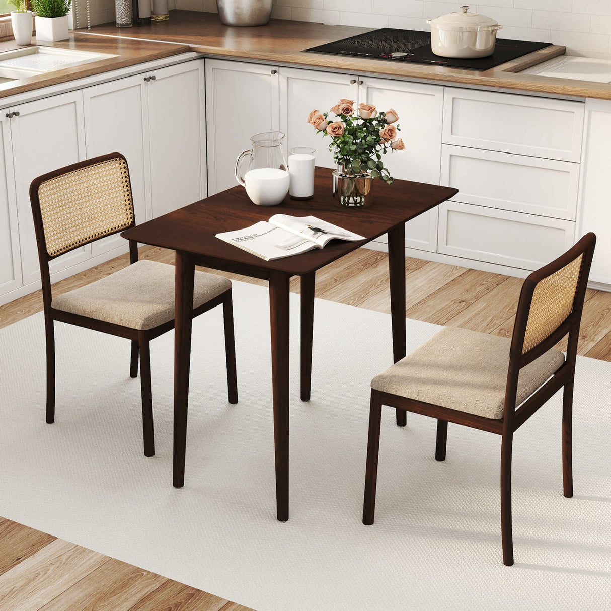 Mesa de comedor rectangular de madera para 2-4 personas, mesa de cocina rústica de madera maciza de 34 pulgadas