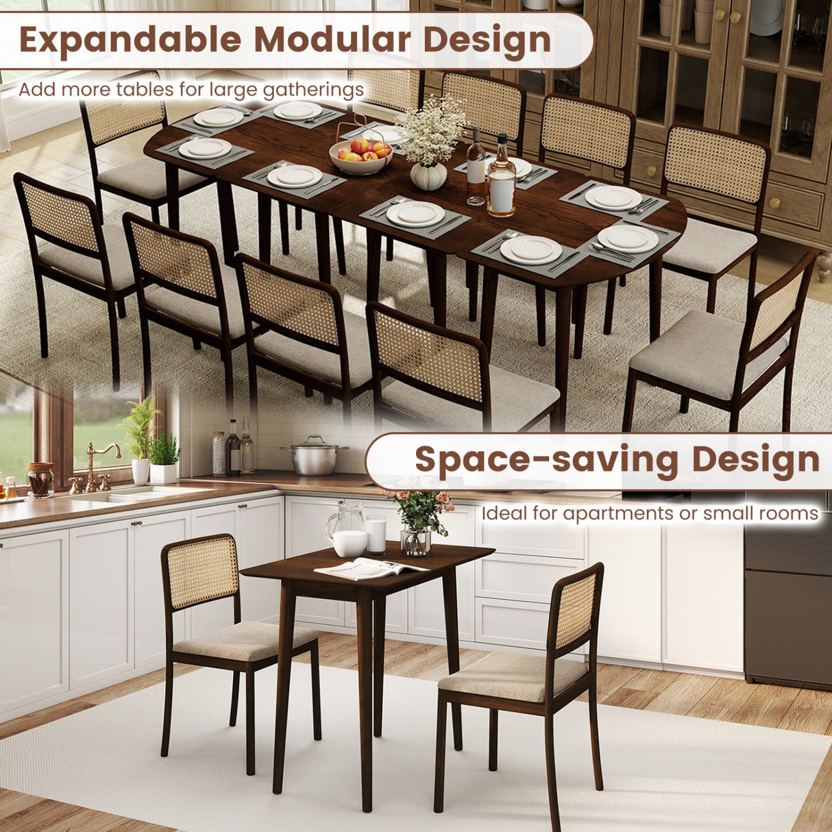 Mesa de comedor rectangular de madera para 2-4 personas, mesa de cocina rústica de madera maciza de 34 pulgadas