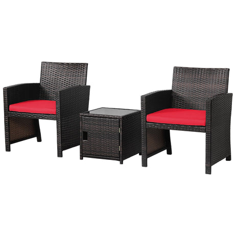 Juego de 3 Muebles de Mimbre para Patio con Mesa de Almacenamiento y Funda Protectora