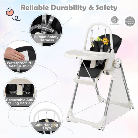 Trona Plegable 4 en 1 para Bebés con 7 Alturas Ajustables y Barra de Juguetes Gratis