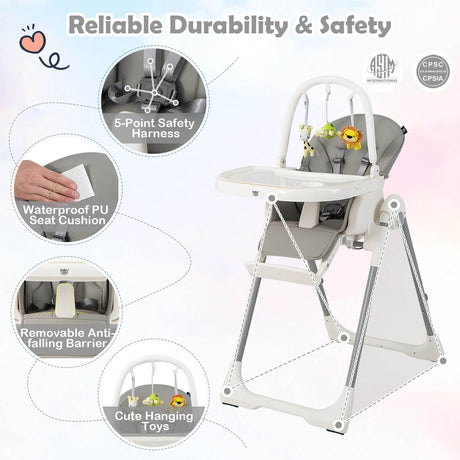Trona Plegable 4 en 1 para Bebés con 7 Alturas Ajustables y Barra de Juguetes Gratis