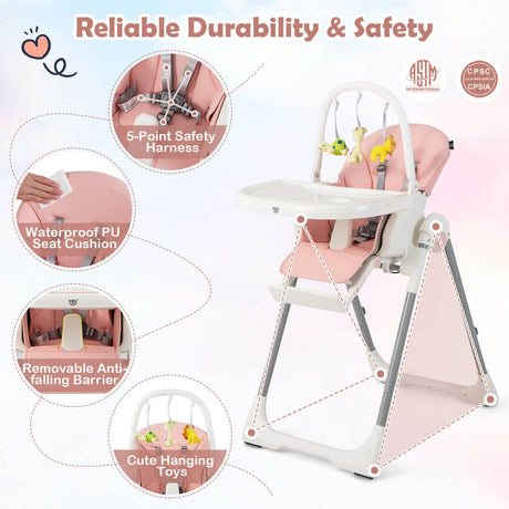 Trona Plegable 4 en 1 para Bebés con 7 Alturas Ajustables y Barra de Juguetes Gratis
