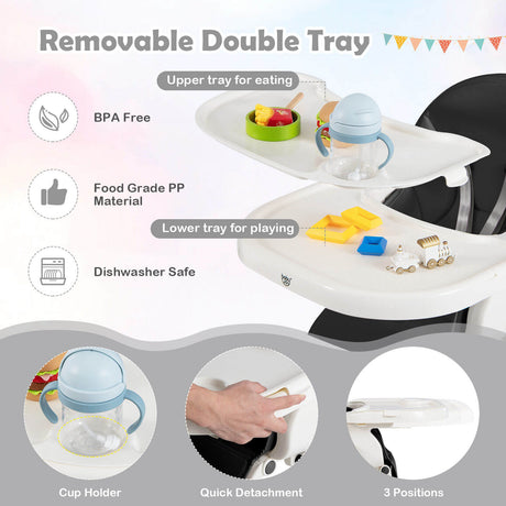 Trona Plegable 4 en 1 para Bebés con 7 Alturas Ajustables y Barra de Juguetes Gratis