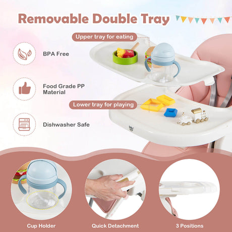 Trona Plegable 4 en 1 para Bebés con 7 Alturas Ajustables y Barra de Juguetes Gratis