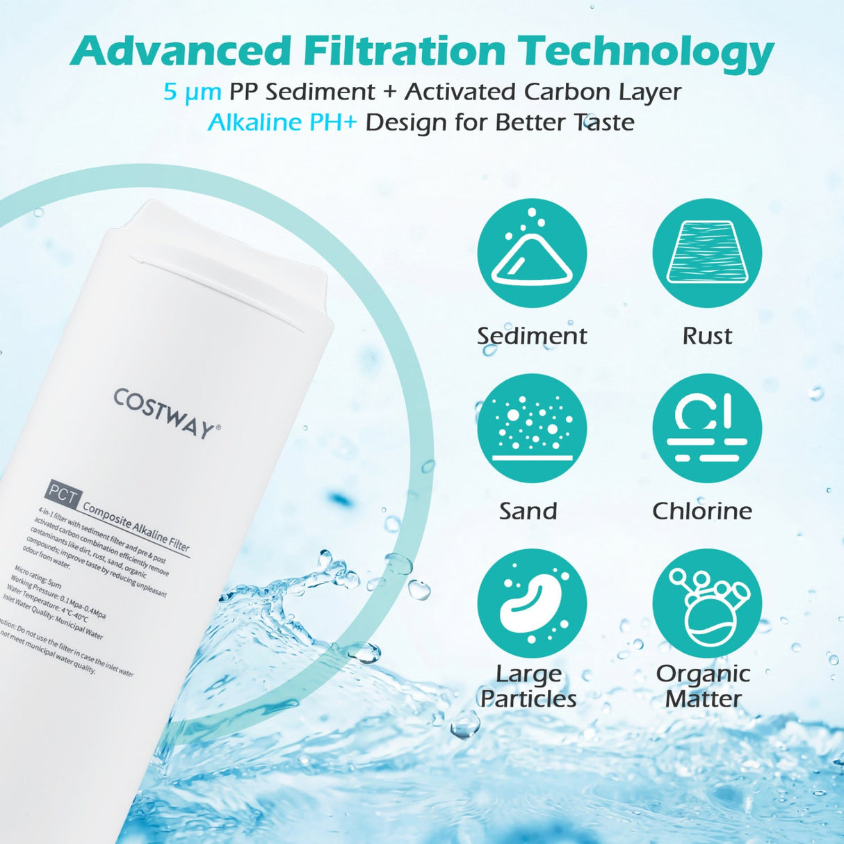 Filtro de PCT de reemplazo para sistema de ósmosis inversa bajo fregadero AW-RB20/AW-RB05
