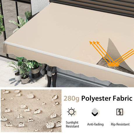Toldo retráctil de patio de 12 x 10 pies de aluminio para parasol - Beige