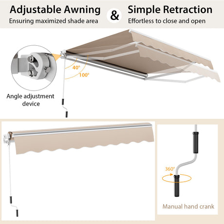 Toldo retráctil de patio de 12 x 10 pies de aluminio para parasol - Beige