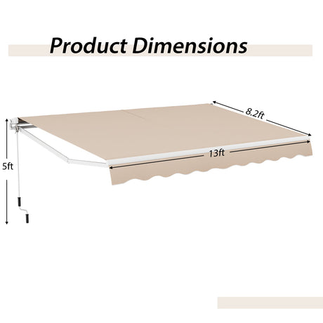 Toldo retráctil de patio de 13 × 8 pies de aluminio para terraza - Beige