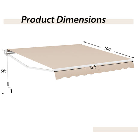 Toldo retráctil de patio de 12 x 10 pies de aluminio para parasol - Beige