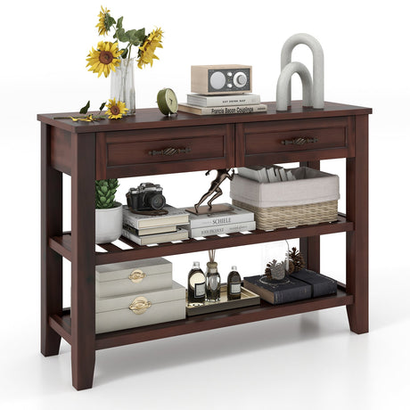 Mesa Consola de 3 Niveles con 2 Cajones para Sala de Estar/Entrada