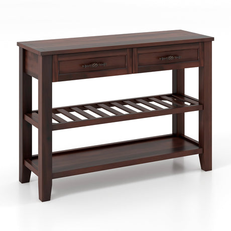 Mesa Consola de 3 Niveles con 2 Cajones para Sala de Estar/Entrada