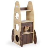 Rocket Cat Tree 47 Inch Large Wooden Cat Tower for Indoor Cats-Natural