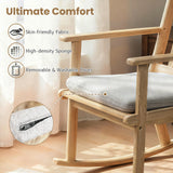 Rocking Chair with Cushion Solid Rubber Wood Rocker with Padded Seat-Natural