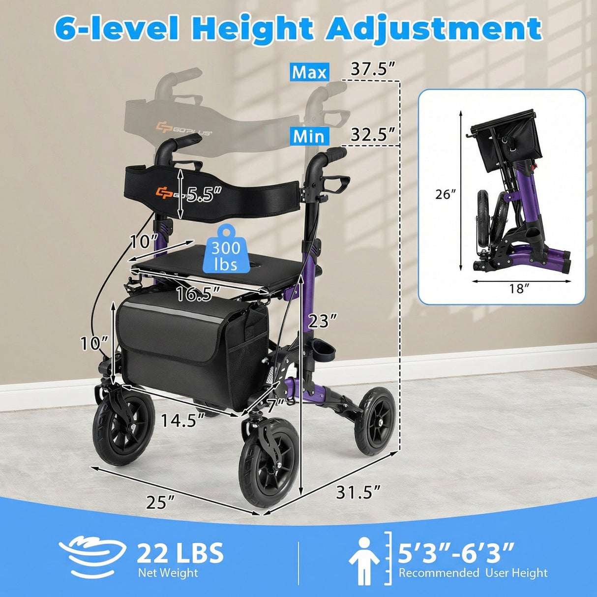 Andador con ruedas para personas mayores, andador plegable con asiento