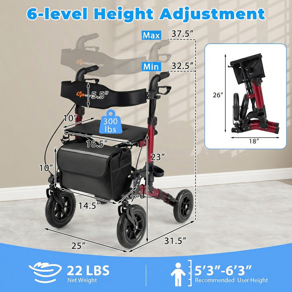 Andador con ruedas para personas mayores, andador plegable con asiento