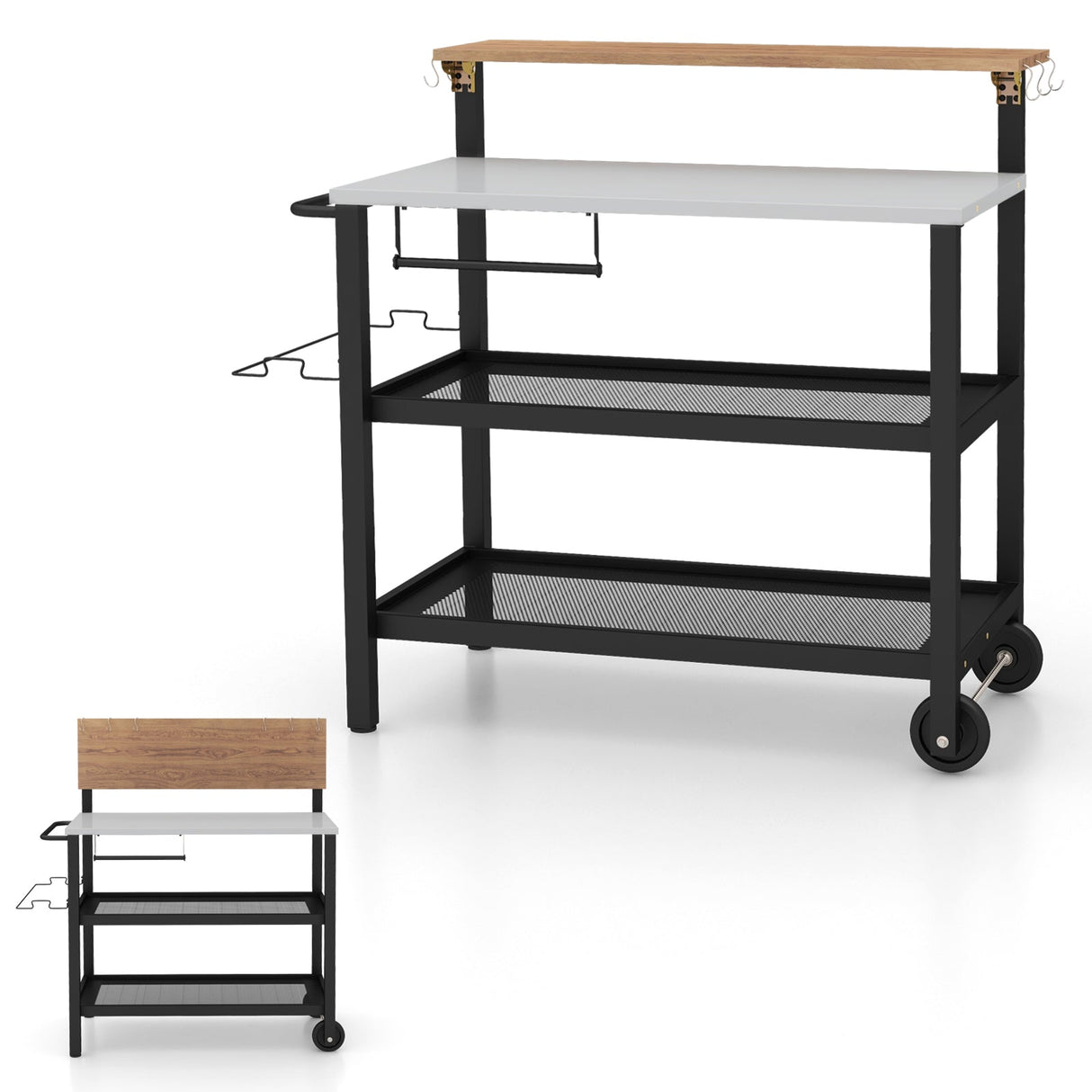 Carro bar con superficie abatible y ganchos para cocina