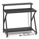 Rolling Computer Desk with Charging Station and Monitor Shelf Storage for Home Office