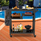 Carro Parrilla Rodante de 3 Estantes para BBQ con Ganchos y Asa Lateral-Negro