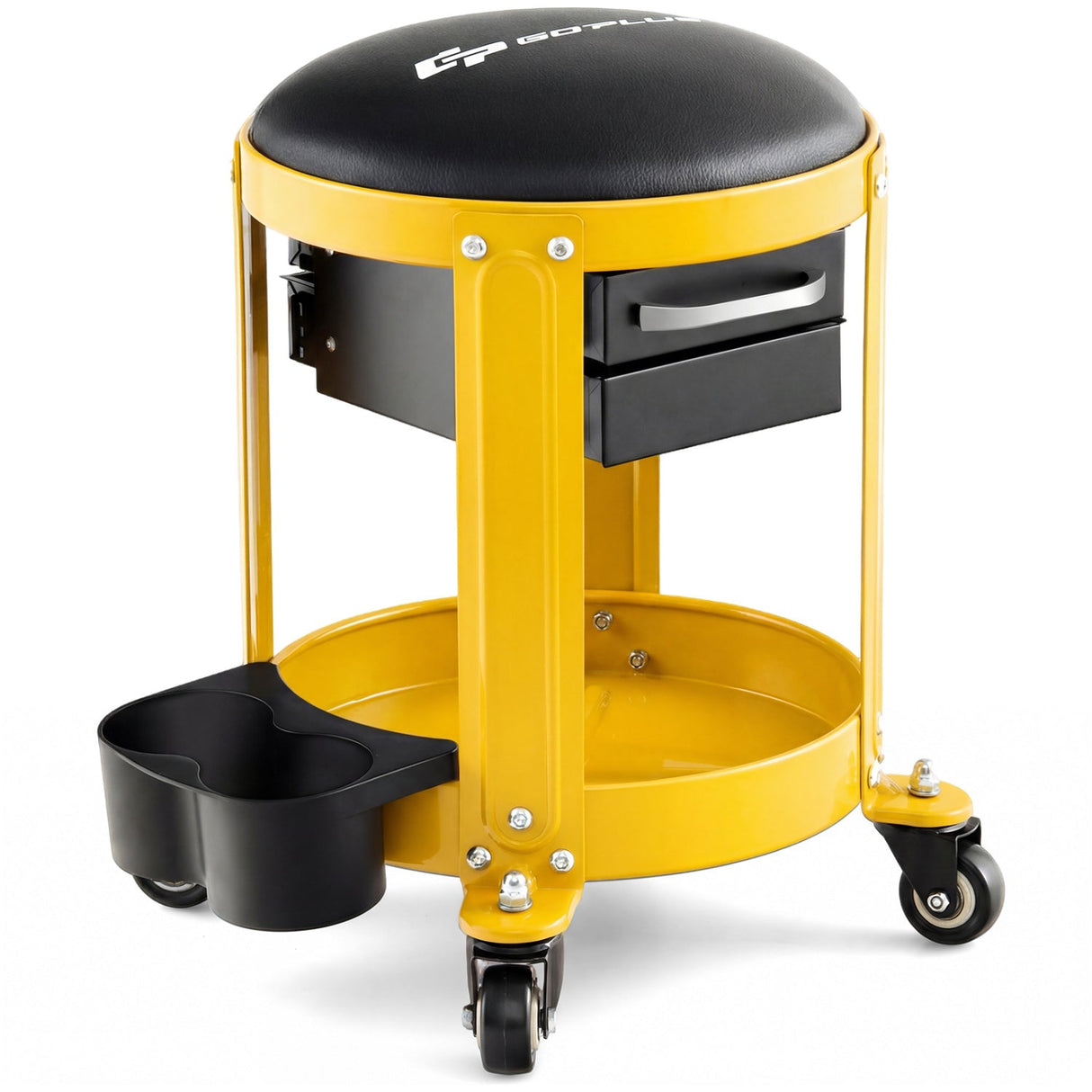 Taburete mecánico rodante con asiento acolchado extraíble y cajones