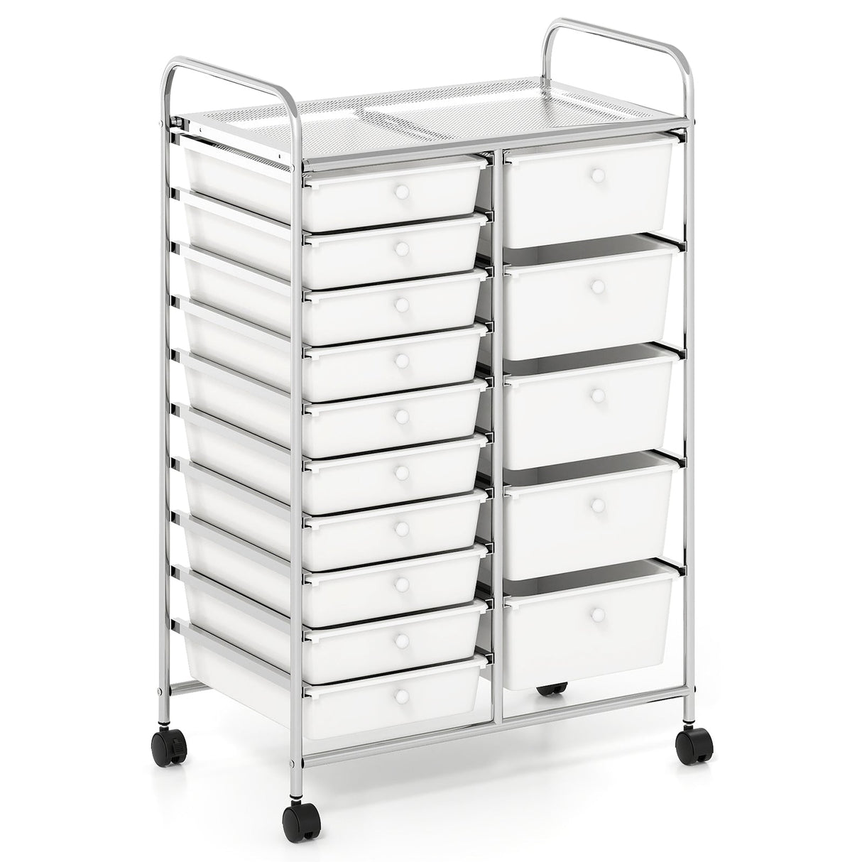 Carro de almacenamiento con ruedas, carrito de 15 cajones con estructura de metal cromado
