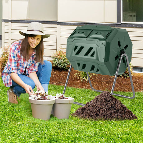 Compostador giratorio de 360° con 2 puertas correderas - Verde