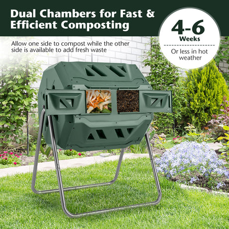Compostador giratorio de 360° con 2 puertas correderas - Verde