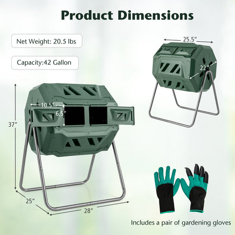 Compostador giratorio de 360° con 2 puertas correderas - Verde