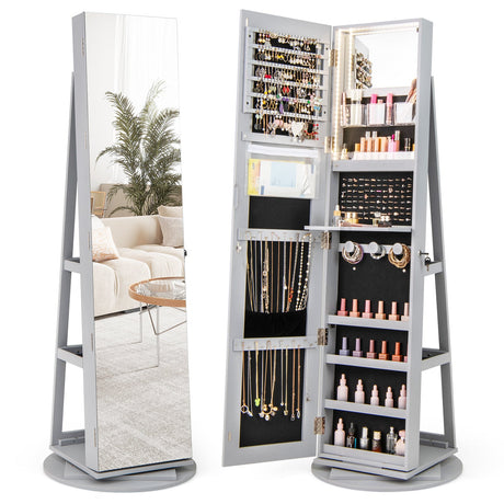 Joyero armariete giratorio 360° con espejo, 3 modos de luz LED, con cerradura