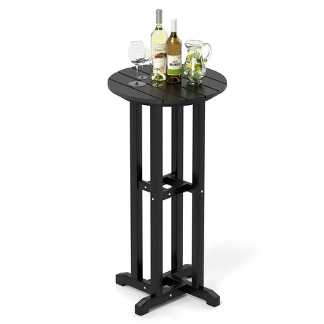 Mesa de bar redonda de 21.5 pulgadas para patio, mesa de comedor de altura de bar de HDPE con superficie de listones