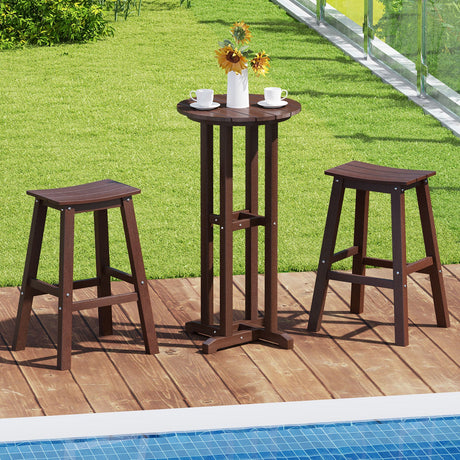 Mesa de bar redonda de 21.5 pulgadas para patio, mesa de comedor de altura de bar de HDPE con superficie de listones