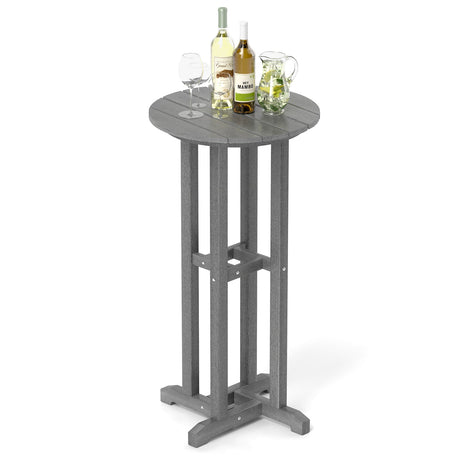 Mesa de bar redonda de 21.5 pulgadas para patio, mesa de comedor de altura de bar de HDPE con superficie de listones