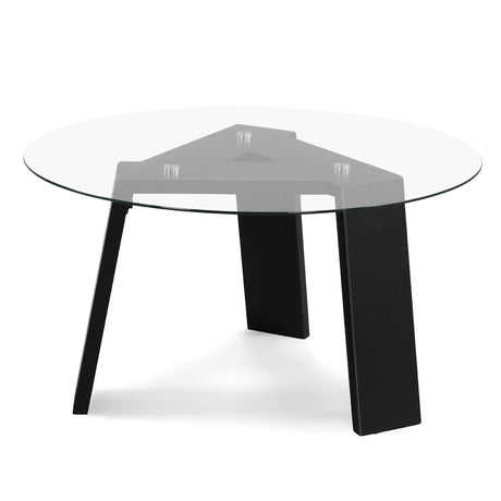 Mesa de centro redonda de cristal de 29.5 pulgadas con patas de madera maciza de caucho para sala de estar, oficina en casa, espacio pequeño - Negro