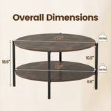 Round Coffee Table 2-Tier Industrial Accent Table with Open Storage Shelf-Rustic Brown