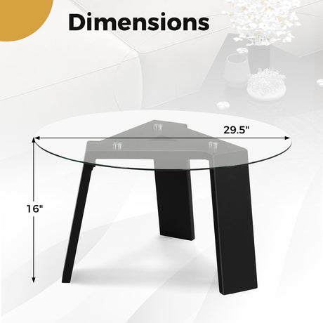 Mesa de centro redonda de cristal de 29.5 pulgadas con patas de madera maciza de caucho para sala de estar, oficina en casa, espacio pequeño - Negro
