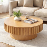 Round Coffee Table with Storage Modern Wooden Drum Coffee Table with Hidden Compartment