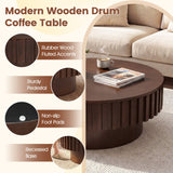 Round Coffee Table with Storage Modern Wooden Drum Coffee Table with Hidden Compartment