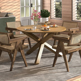 Mesa de comedor redonda de 47 pulgadas con patas de madera maciza de acacia para 4-6 personas-Natural