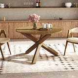 Mesa de comedor redonda de 47 pulgadas con patas de madera maciza de acacia para 4-6 personas-Natural