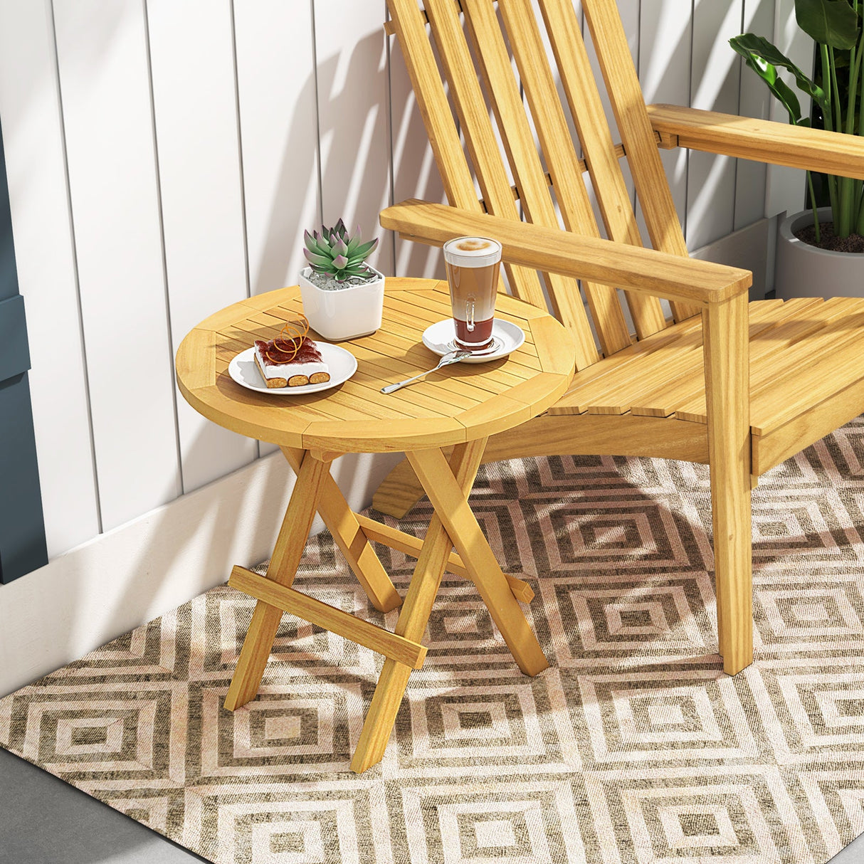 Mesa Auxiliar para Exterior Portátil y Compacta con Patas en X y Tablero de Listones