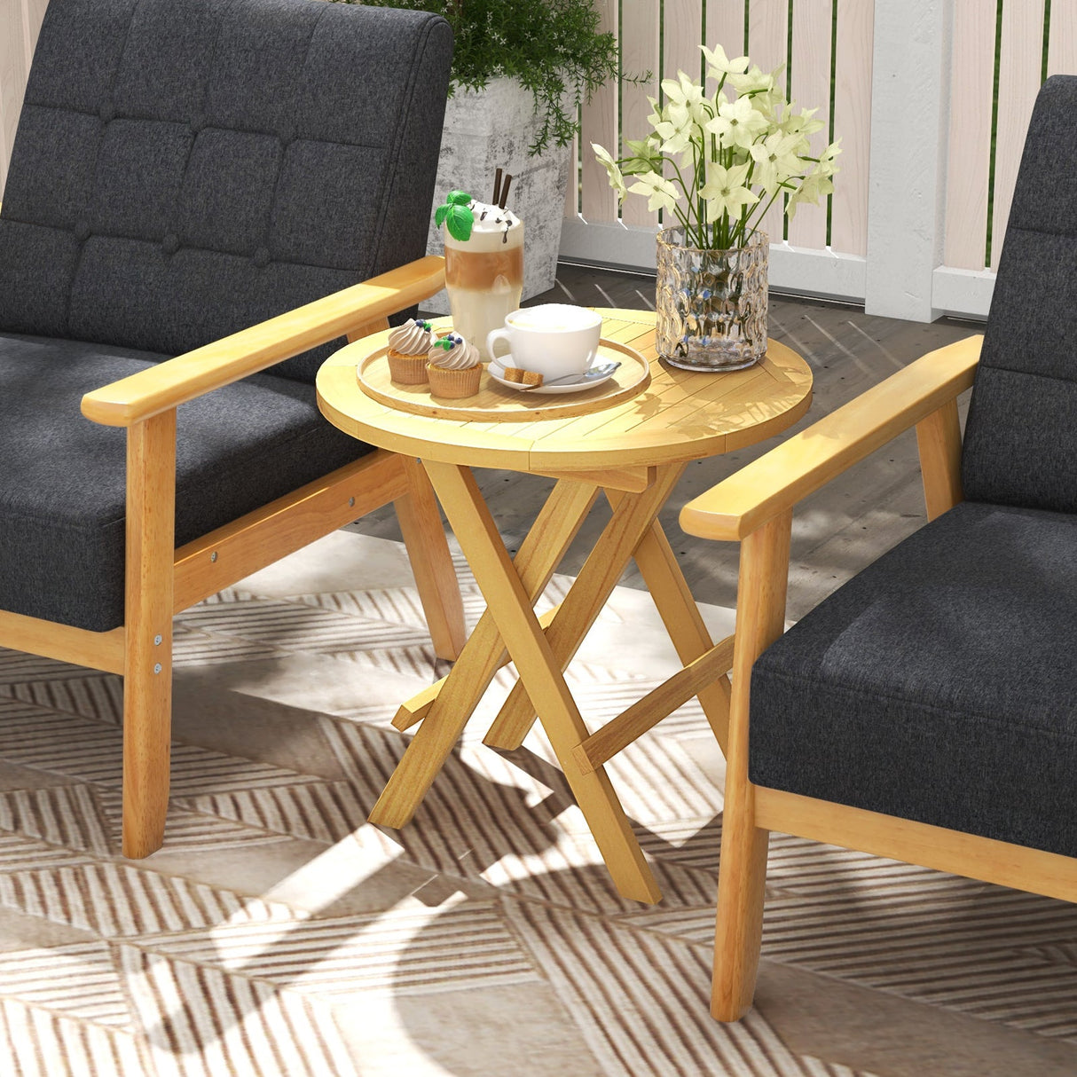 Mesa Auxiliar para Exterior Portátil y Compacta con Patas en X y Tablero de Listones