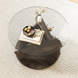 Round Glass Coffee Table 32 Inch Modern Center Table with Tempered Glass Top-Gray
