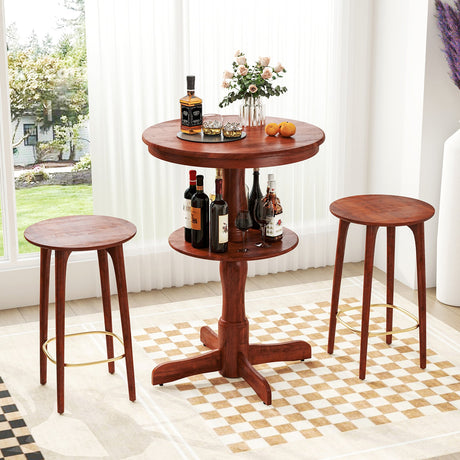 Mesa alta redonda de bar de 2 niveles con estante de almacenamiento y base de pedestal - Espresso