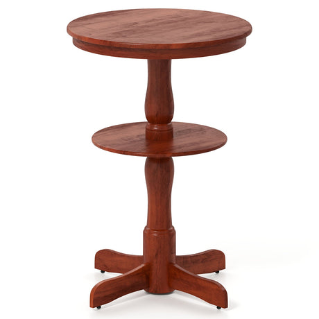 Mesa alta redonda de bar de 2 niveles con estante de almacenamiento y base de pedestal - Espresso