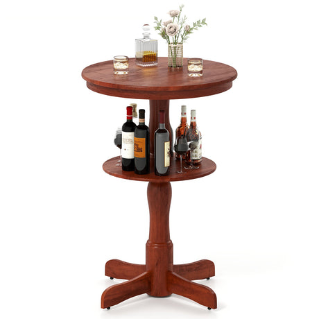 Mesa alta redonda de bar de 2 niveles con estante de almacenamiento y base de pedestal - Espresso